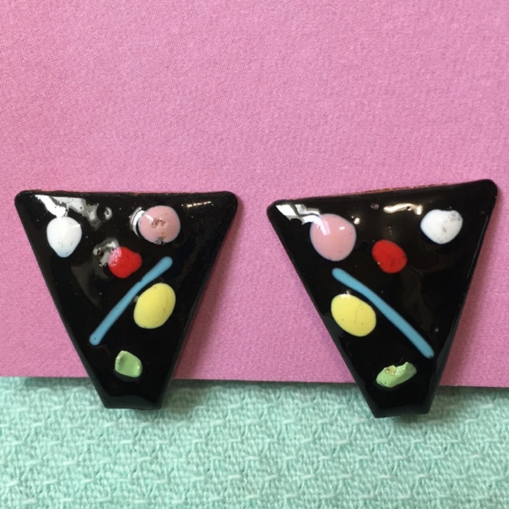 50s 60s copper enamel earrings, screw back, hand crafted, handmade
